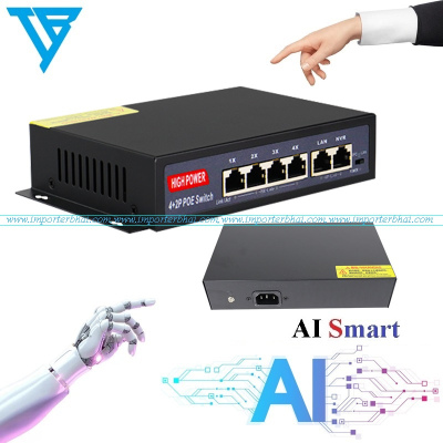 4 Port (4+2) 2 up-link port mega ultra hd network ethernet imported poe switch (54v 150w)