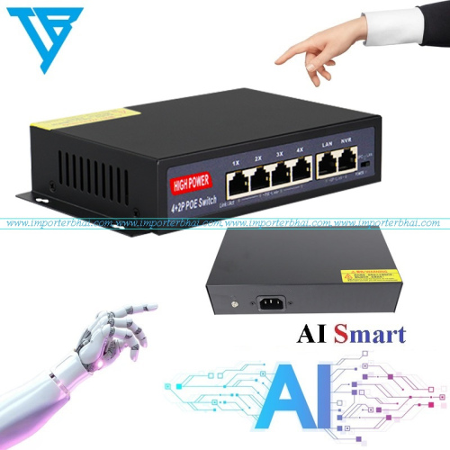 4 Port (4+2) 2 up-link port mega ultra hd network ethernet imported poe switch (54v 150w)